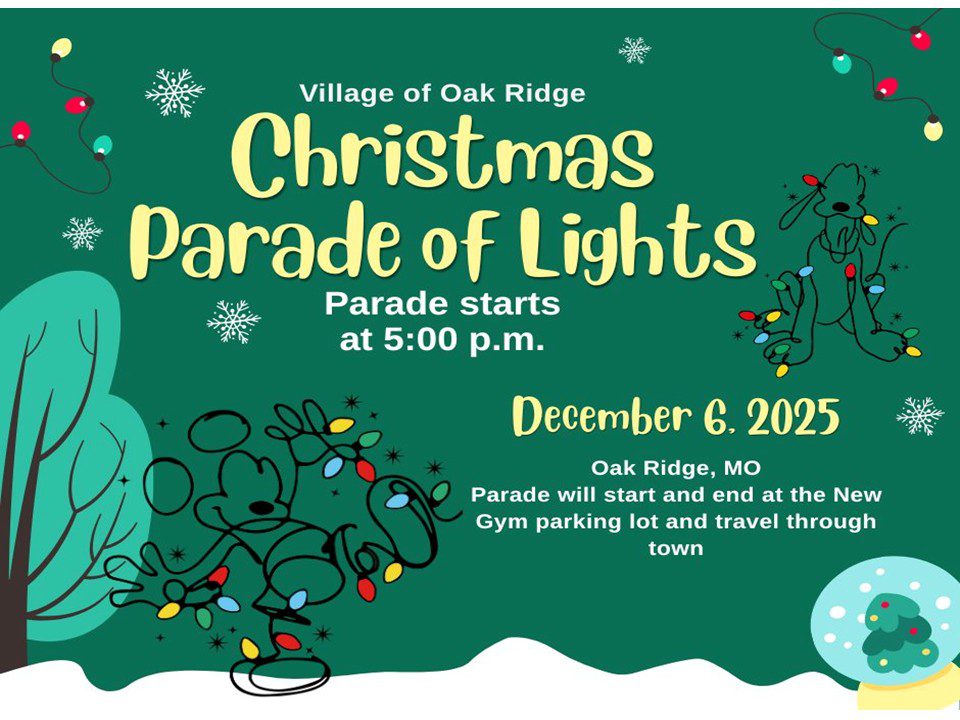 Christmas parade event announcement with decorations.